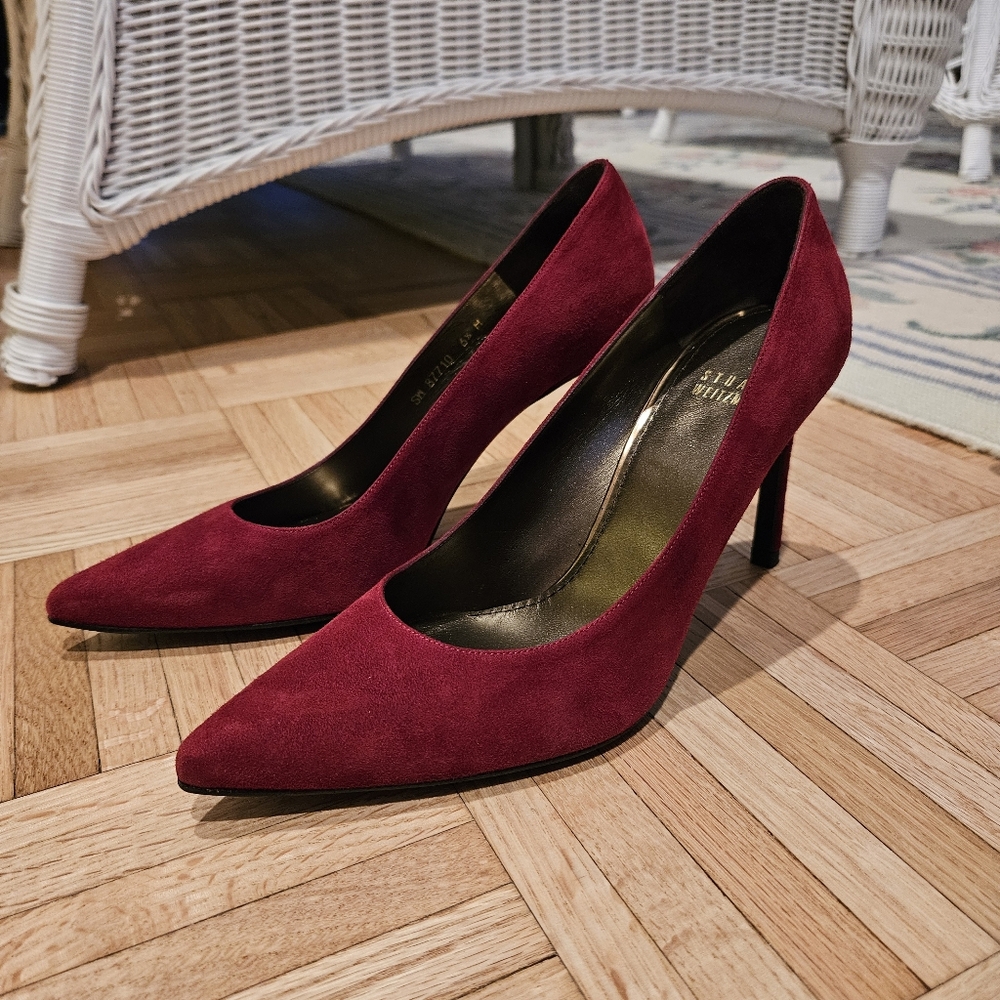 Stuart Weitzman | Red Dark Suede 3.5 Inch Heels